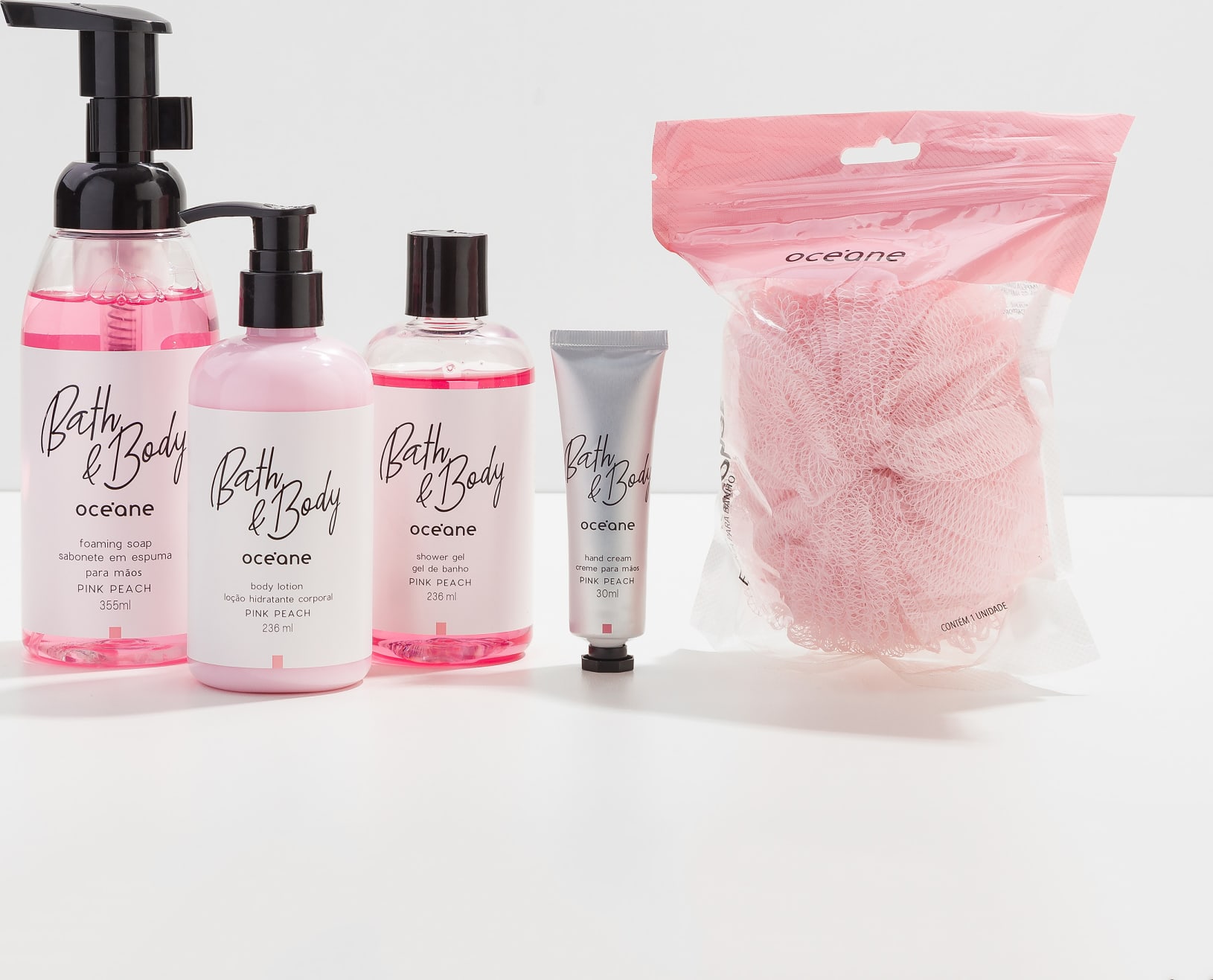 Kit Bath & Body Pink Peach Completo + Esponja de Banho