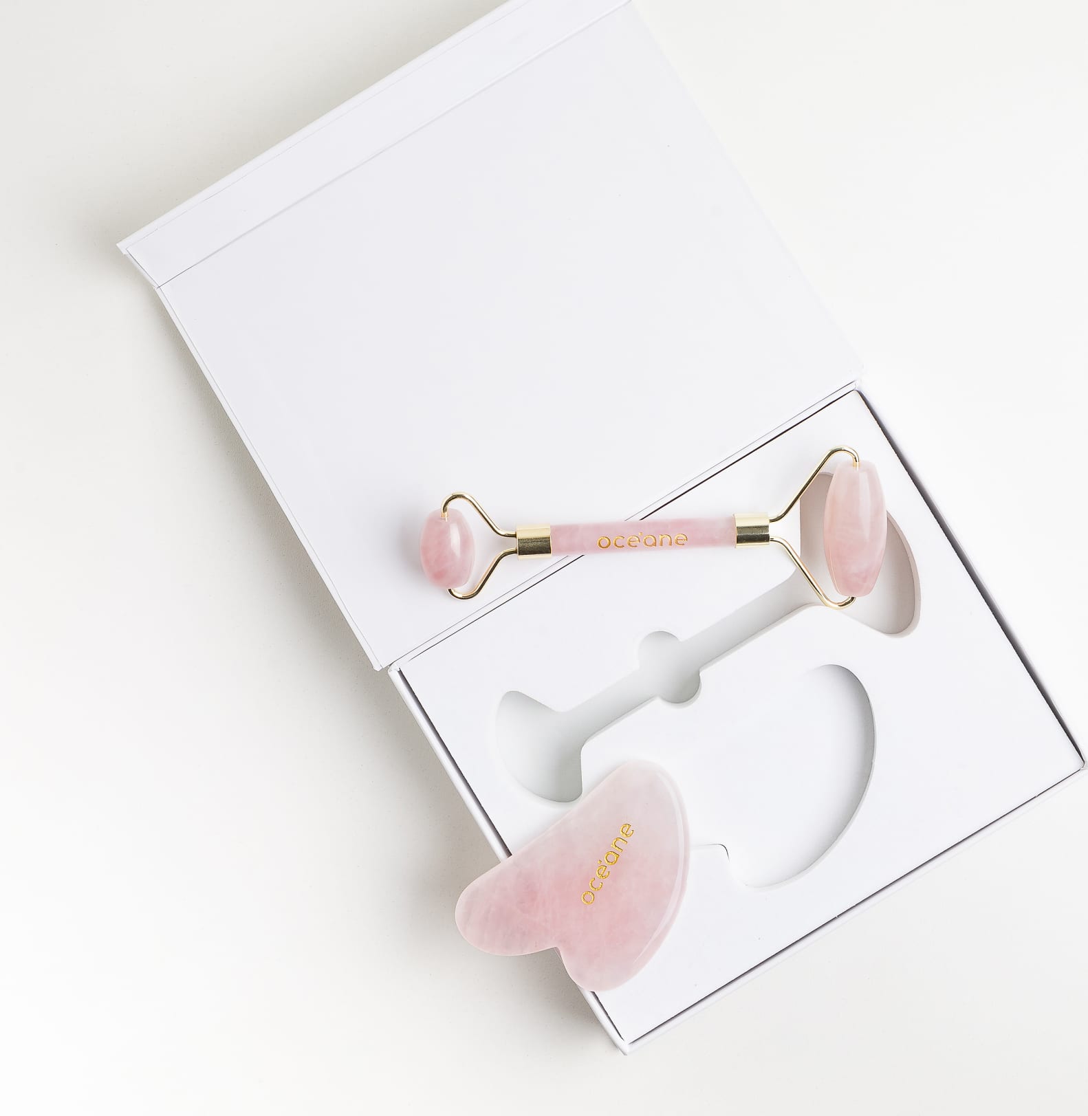 Quartz Roller & Gua Sha Set - Kit de Massagem Facial de Quartzo Rosa