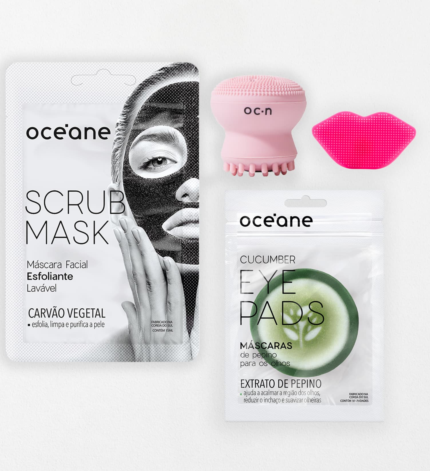 Kit Scrub Mask + Lip Scrub + Cucumber Eye Pads + Octopus Sponge