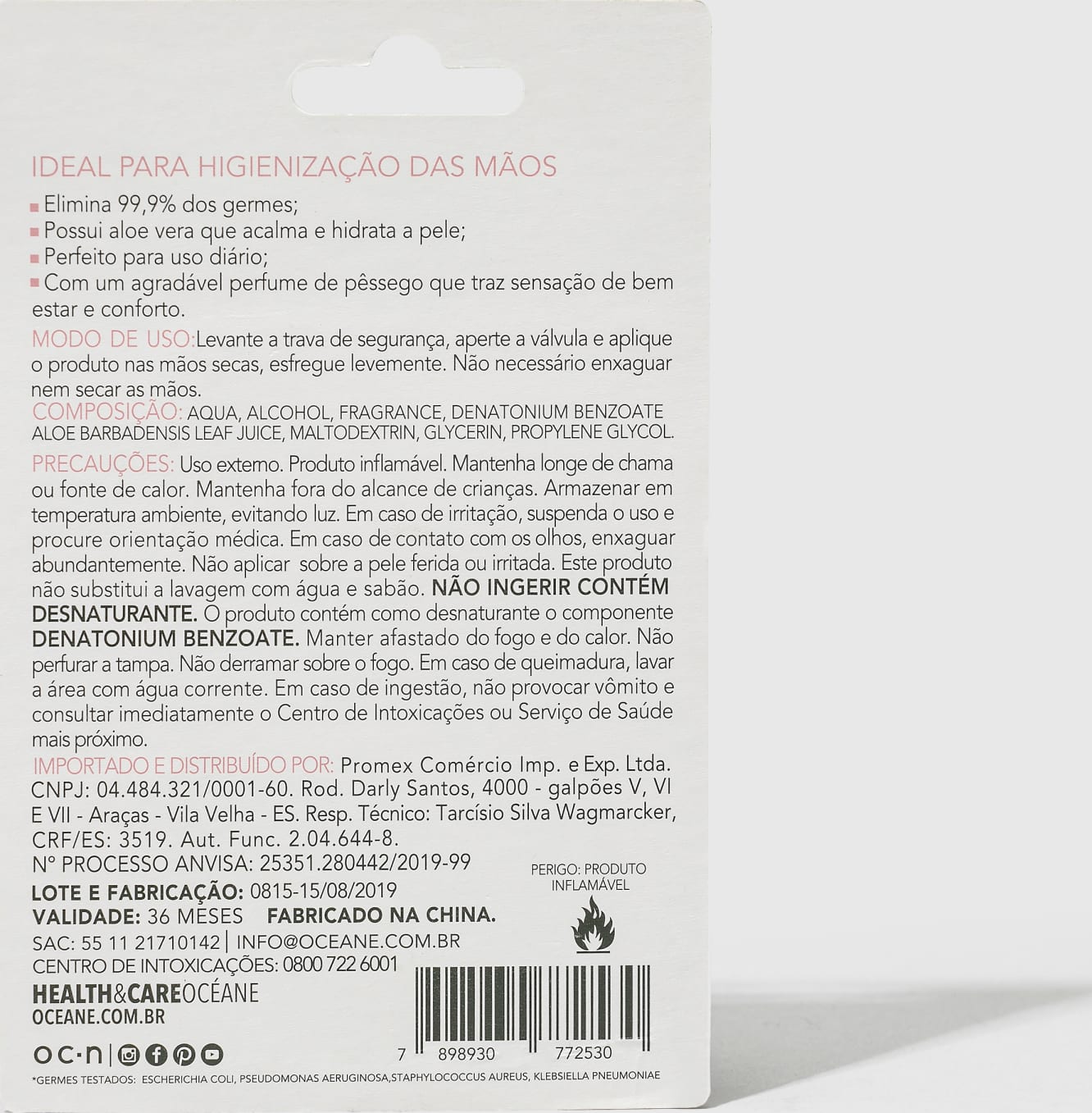 Splash 2GO Pink Peach 20ml - Higienizador para Mãos