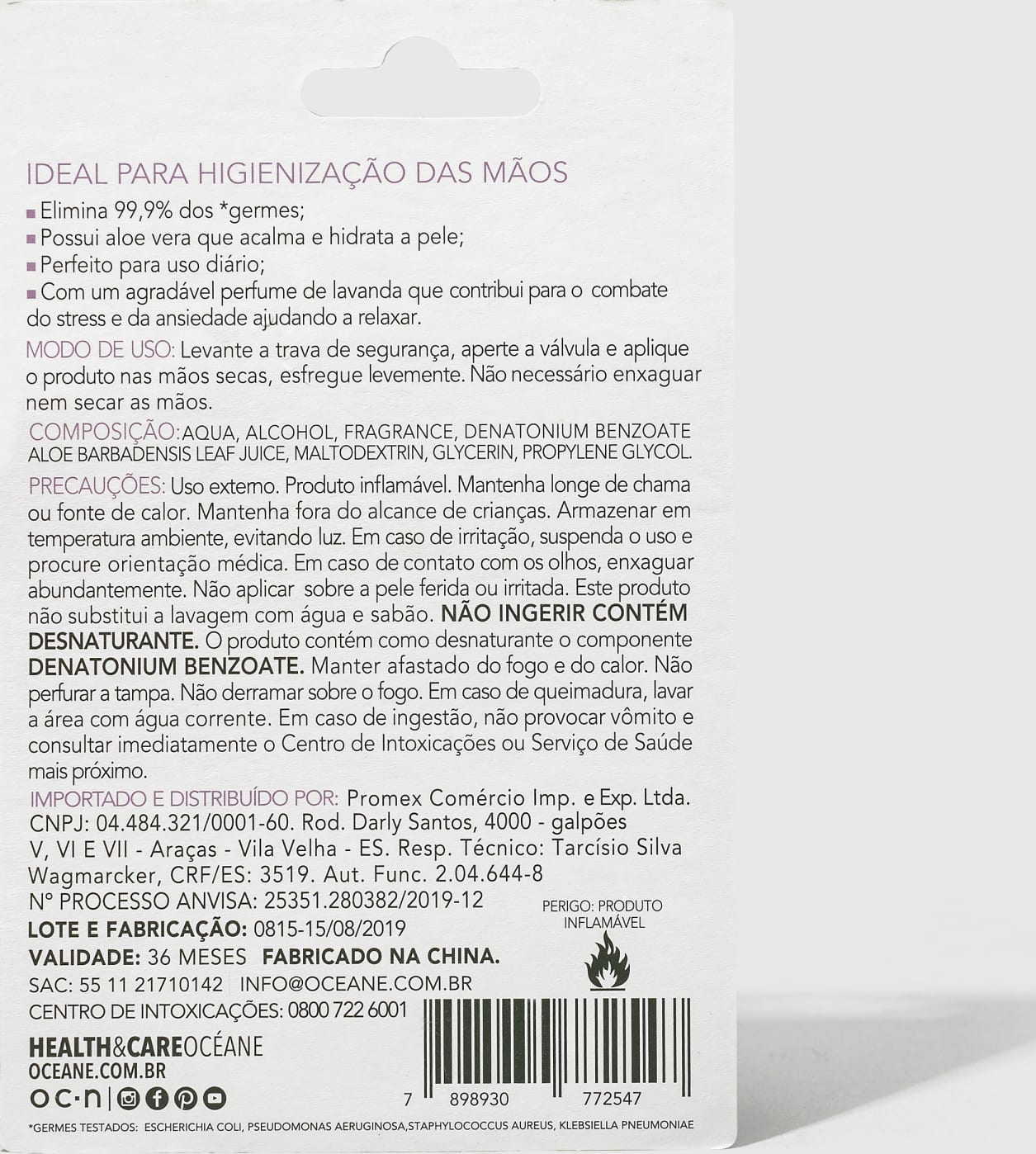 Splash 2GO English Lavender 20ml - Higienizador para Mãos