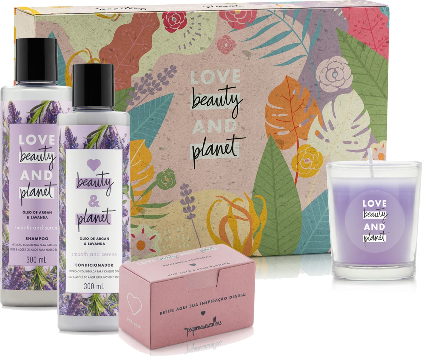 Kit Love Beauty and Planet Smooth & Serene 300ml, Vela e Caixa Mensagem (5 produtos)