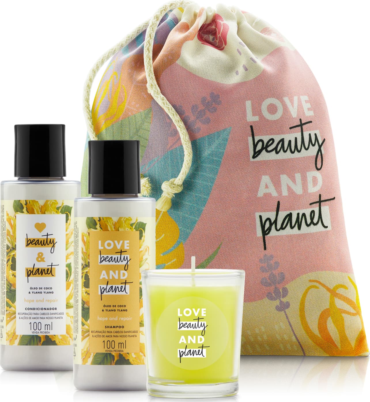 Kit Love Beauty & Planet Hope & Repair 100 ml e Vela (4 produtos)
