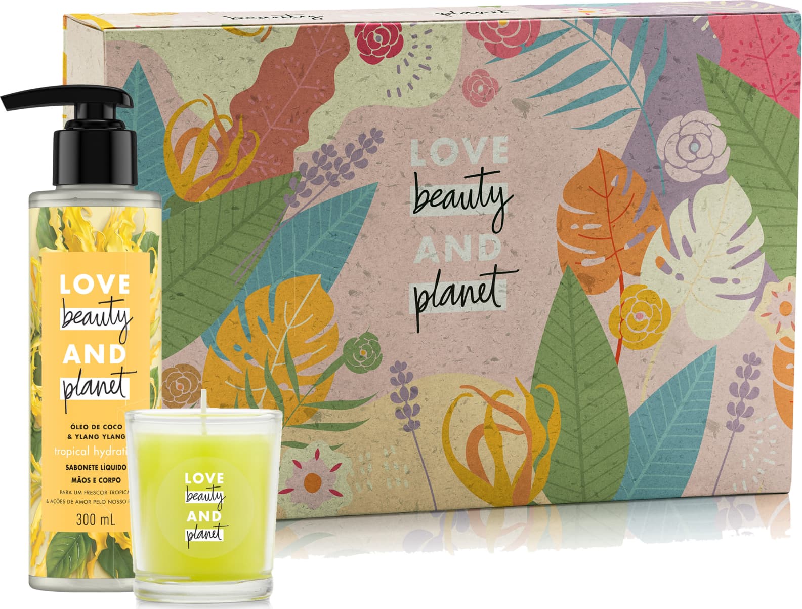 Kit Love Beauty and Planet Sabonete Líquido Tropical Hydratation e Vela (3 produtos)