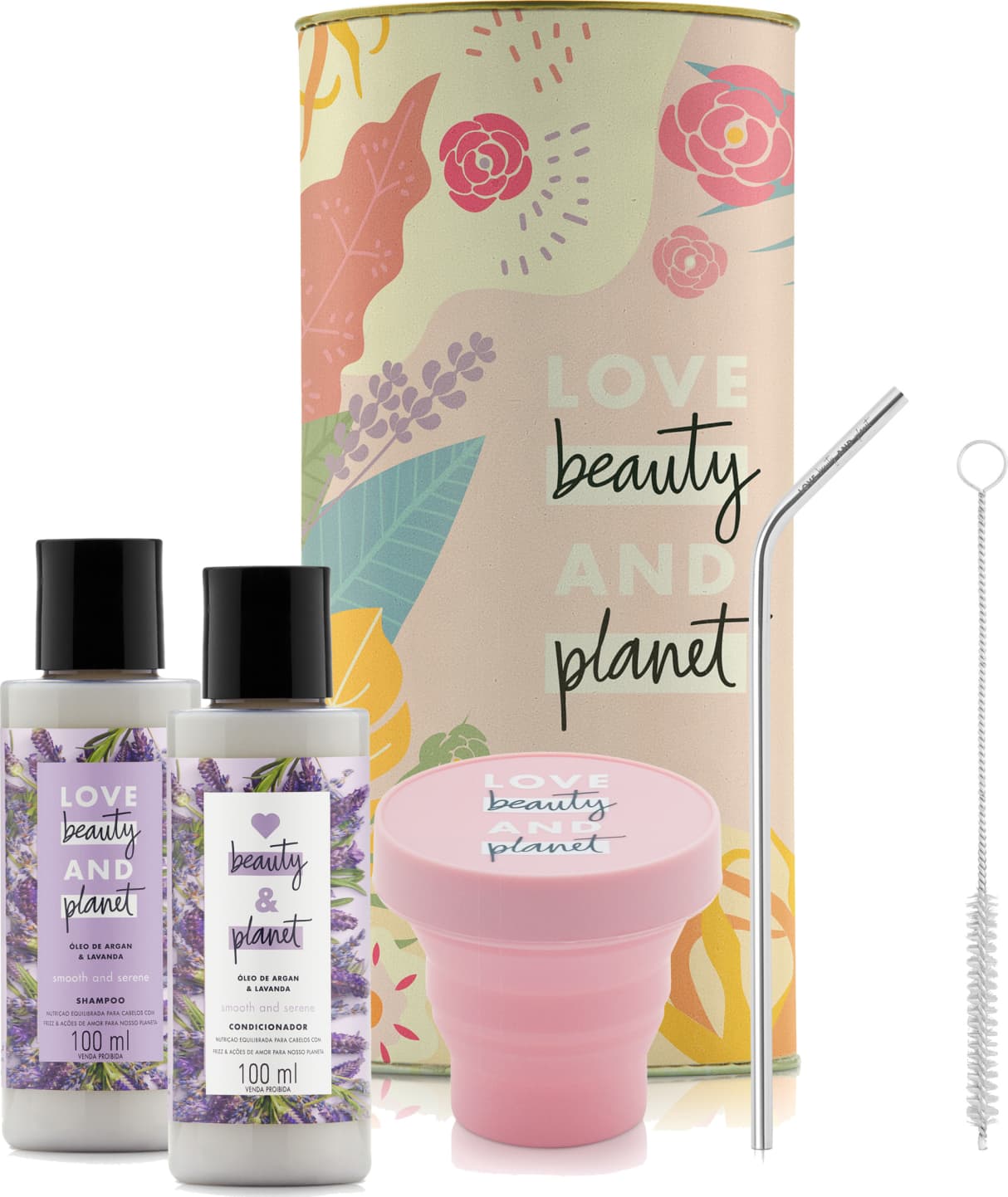 Kit Love Beauty and Planet Smooth & Serene 100 ml Copo & Canudo (5 produtos)