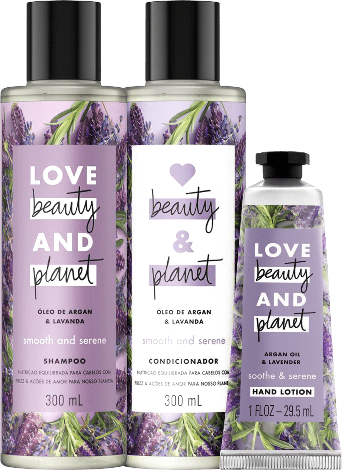 Kit Love, Beauty and Planet - Shampoo + Condicionador 300ml Smooth and Serene + Creme de mãos Soothe and Serene