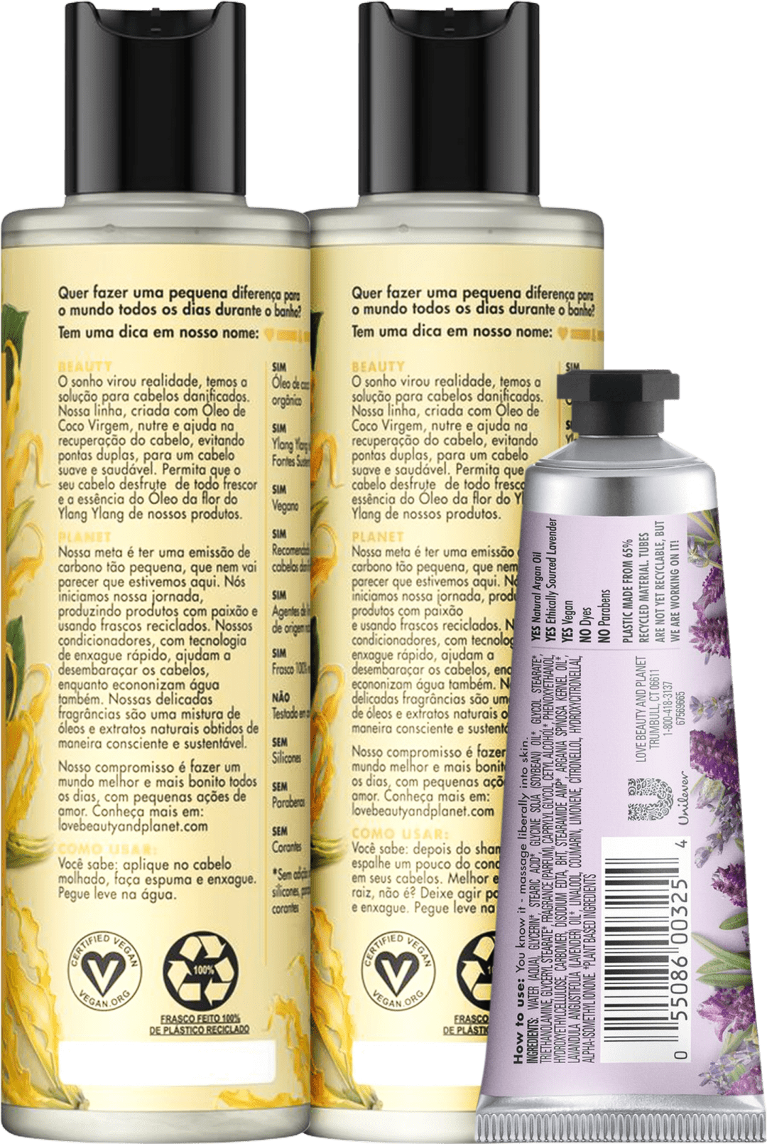 Kit Love, Beauty and Planet - Shampoo + Condicionador 300ml Hope and Repair + Creme de mãos Sooth and Serene