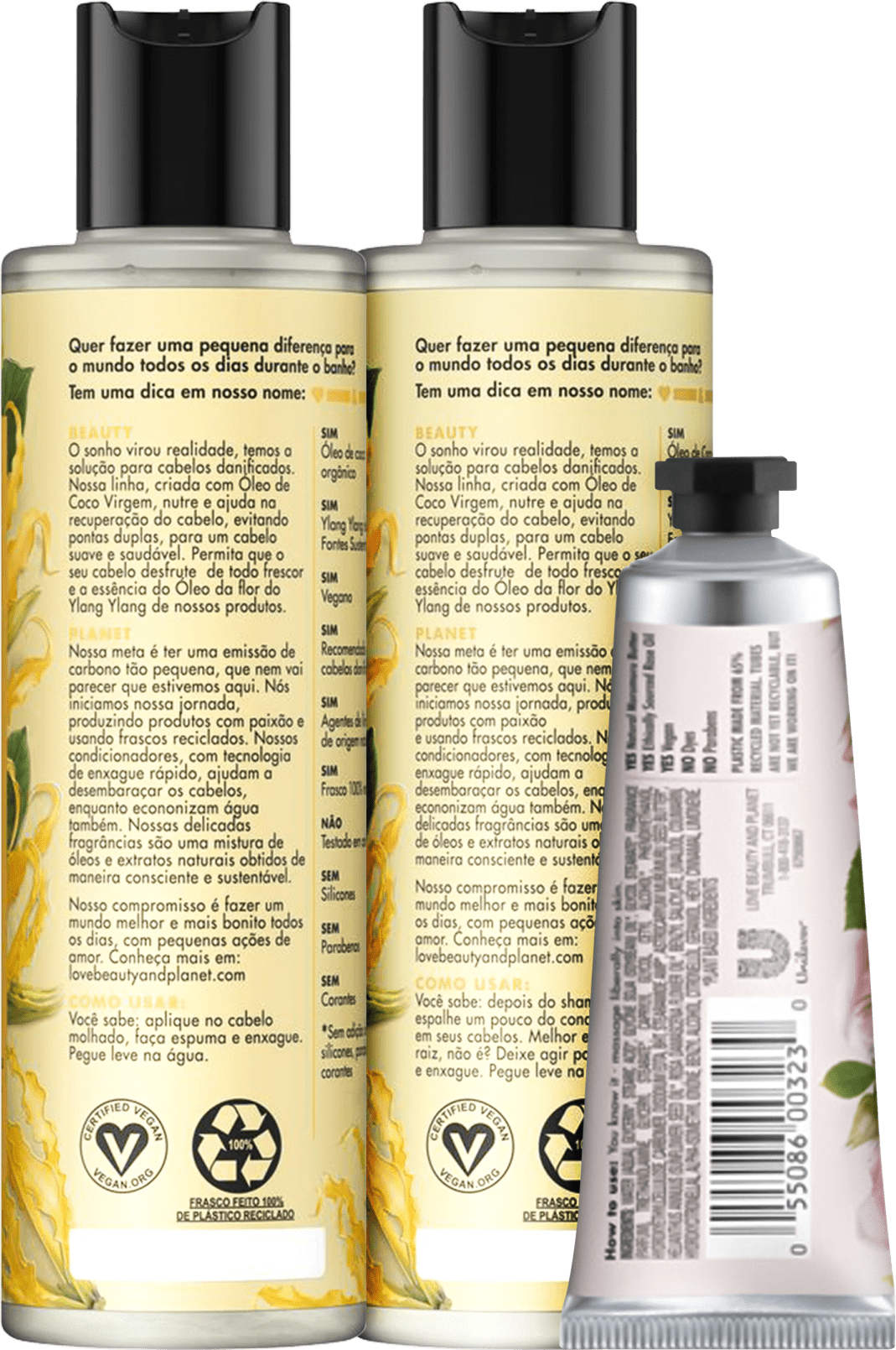 Kit Love, Beauty and Planet - Shampoo + Condicionador 300ml Hope and Repair + Creme de mãos Delicious Glow