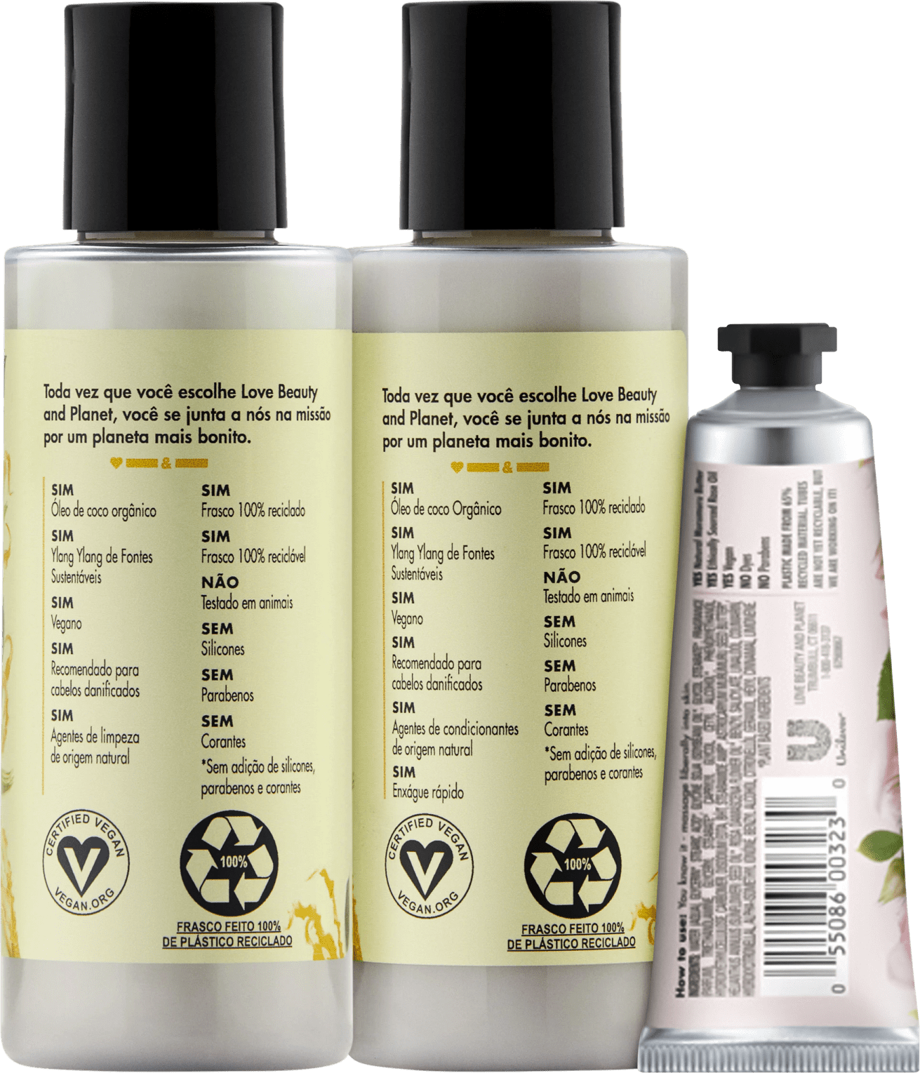 Kit Love, Beauty and Planet - Shampoo + Condicionador 100ml Hope and Repair + Creme de mãos Delicious Glow