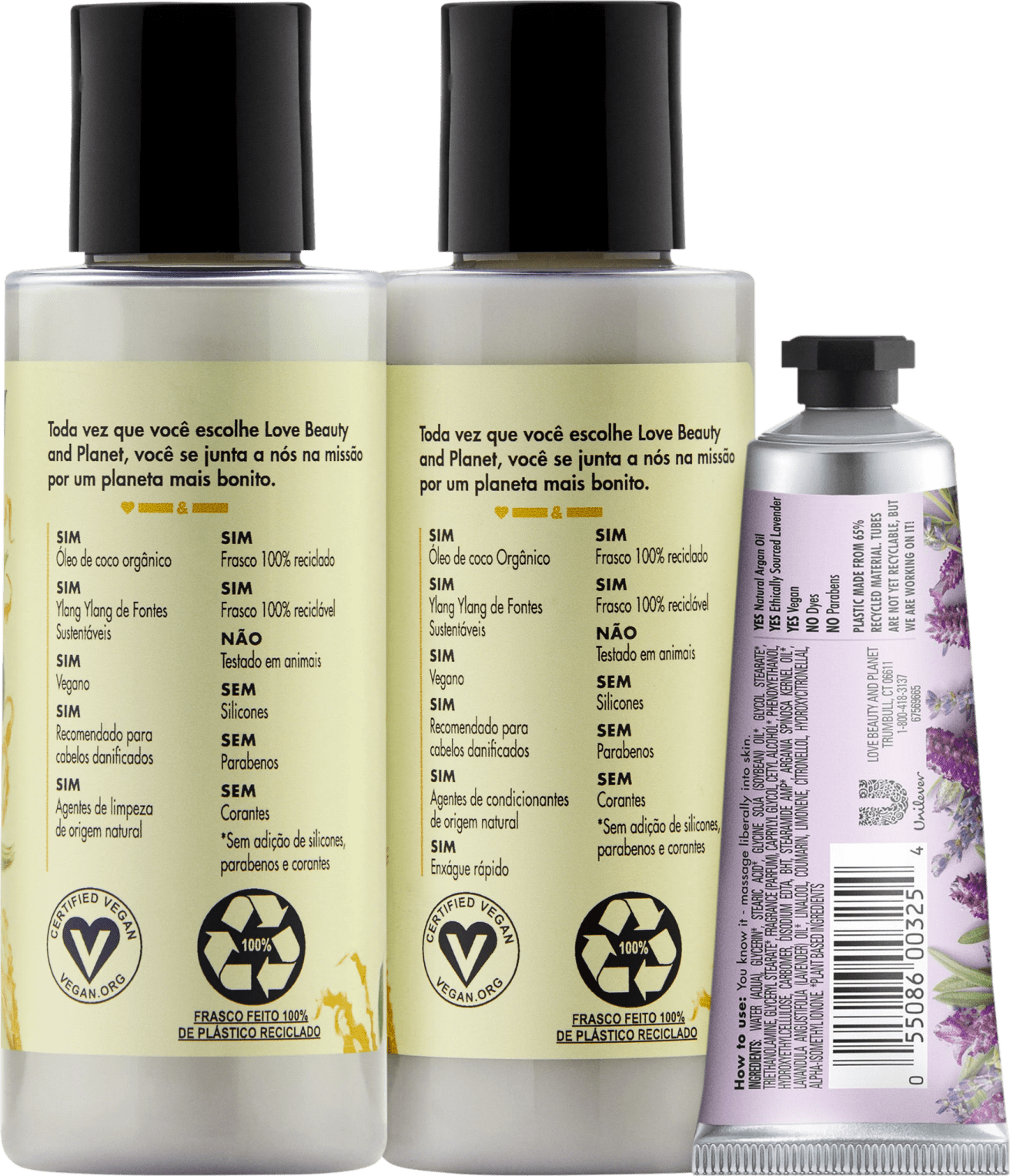 Kit Love, Beauty and Planet - Shampoo + Condicionador 100ml Hope and Repair + Creme de mãos Sooth and Serene