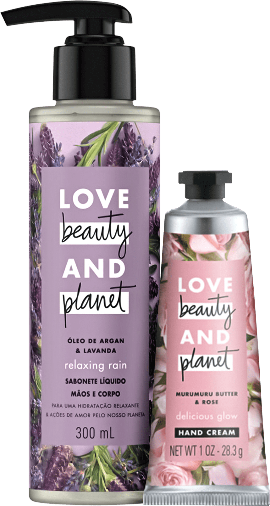 Kit Love, Beauty and Planet - Sabonete líquido Relaxing Rain + Creme de Mãos Delicious Glow