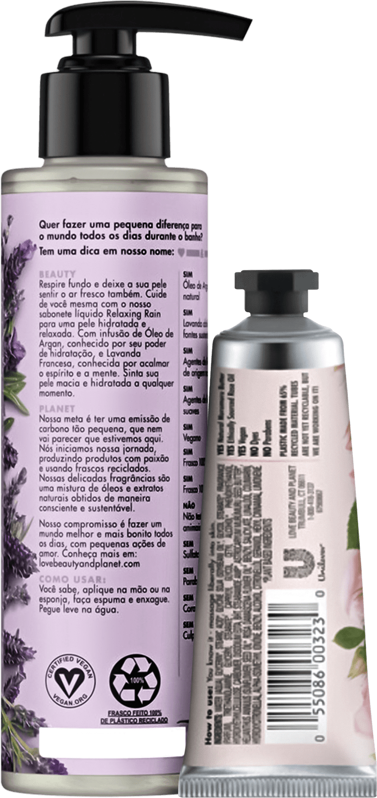 Kit Love, Beauty and Planet - Sabonete líquido Relaxing Rain + Creme de Mãos Delicious Glow