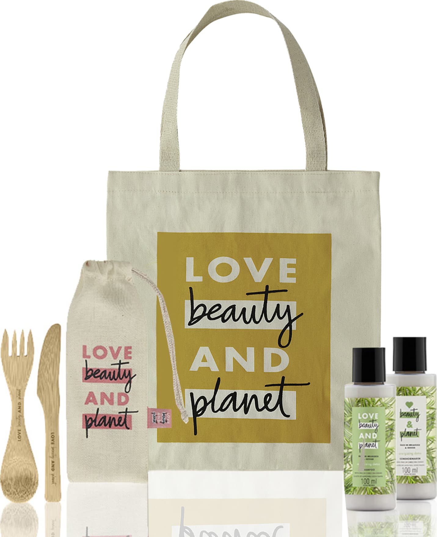 Kit Love, Beauty and Planet - Shampoo + Condicionador 100ml Energizing Detox + Ecobag + Talheres de Bambu