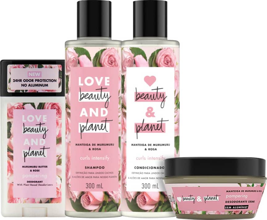 Kit Love, Beauty and Planet - Shampoo + Condicionador + Máscara + Desodorante Stick - Manteiga de Murumuru e Rosas