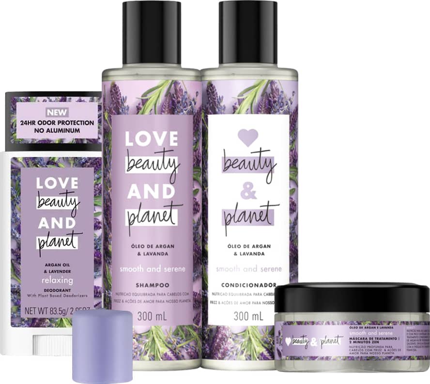 Kit Love, Beauty and Planet - Shampoo + Condicionador + Máscara de tratamento + Desodorante Stick Lavanda e Óleo de Argan