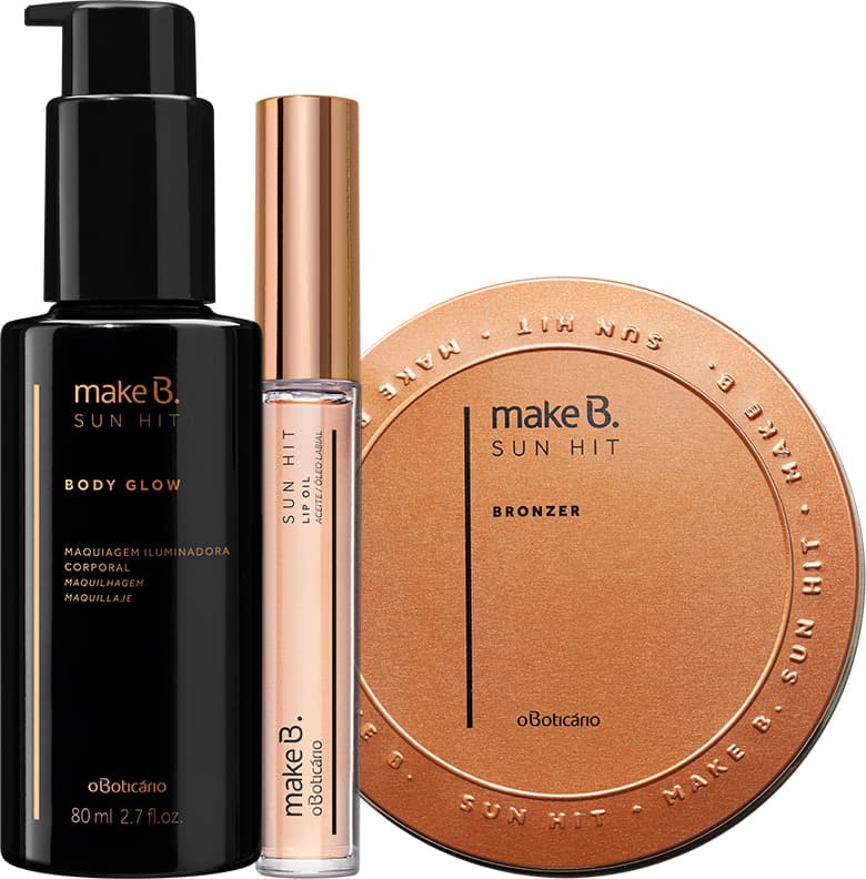 Combo Make B. Sun Hit: Bronzer Medium Tan, 28G + Lip Oil, 3,7Ml + Body Glow Gold, 80Ml