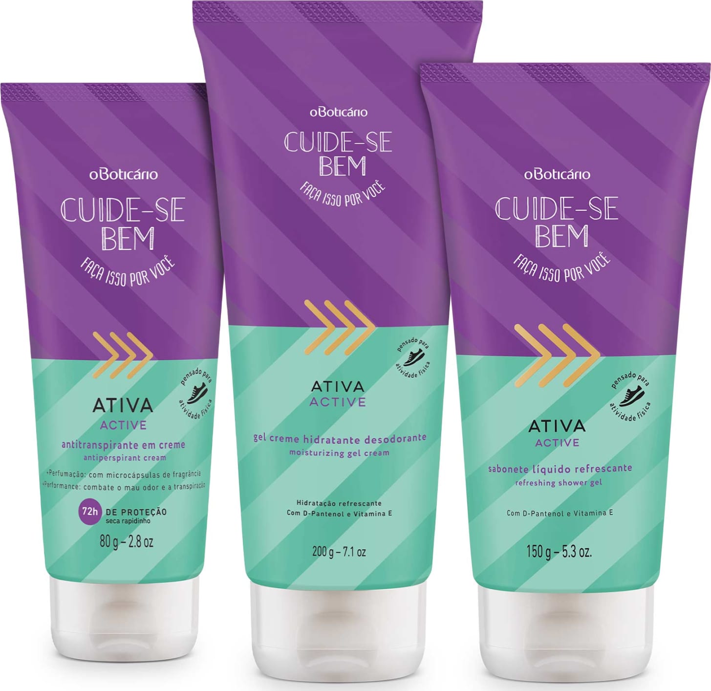 Combo Cuide-se Bem Ativa Gel Creme 200g + Sabonete Líquido 150g + Antitranspirante 80g