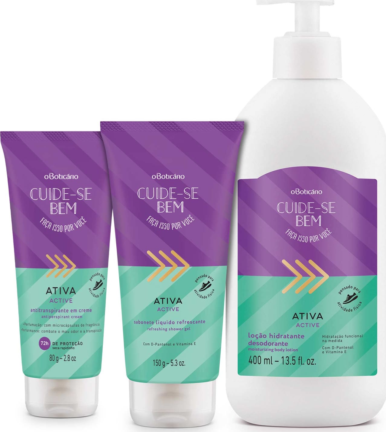 Combo Cuide-se Bem Ativa Loção Desodorante Hidratante 400ml + Sabonete Líquido 150g + Antitranspirante 80g