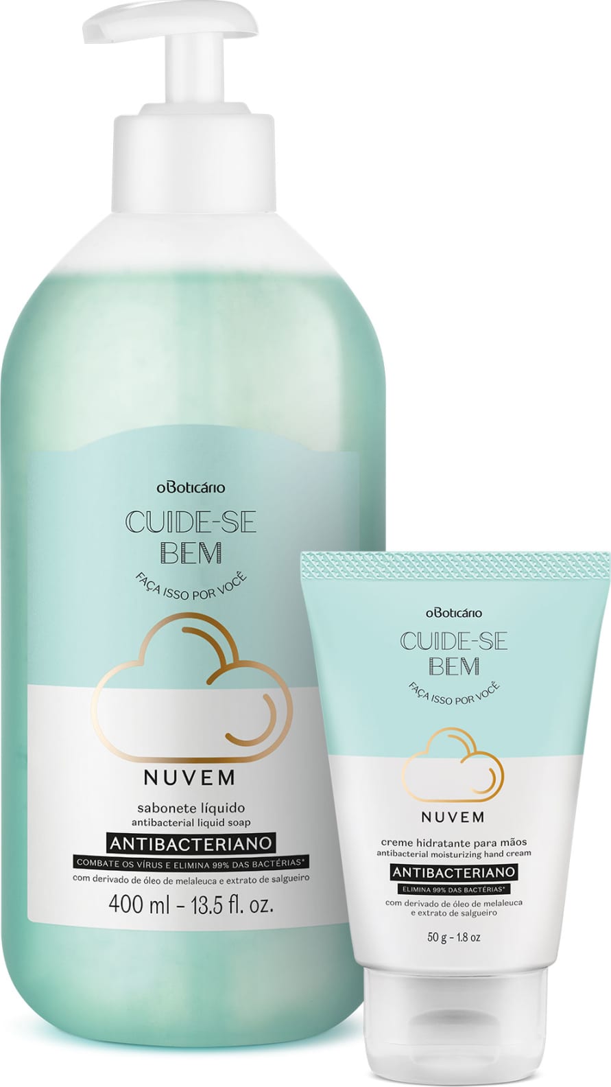 Combo Cuide-se Bem Nuvem Antibacteriano: Creme Hidratante Mãos 50g + Sabonete Líquido Mãos 400ml