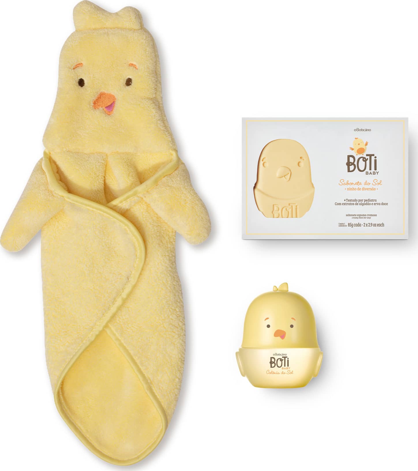 Combo Boti Baby: Sol Colônia 100ml + Sabonete em Barra (2 unidades de 85g) + Fralda Naninha
