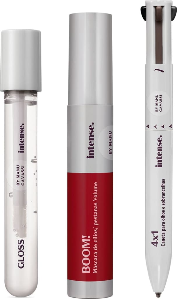 Combo Look 1 2 3 4 Pronta! Intense by Manu Gavassi: Caneta para Olhos e Sobrancelhas 4 em 1 + Gloss Labial + Máscara para Cílios