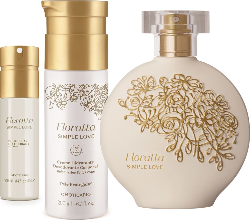 Combo Floratta Simple Love: Desodorante Colônia 75ml + Body Spray 100ml + Loção Hidratante Desodorante 200ml