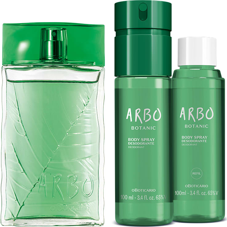 Combo Arbo Botanic: Desodorante Colônia 100ml + Body Spray 100ml + Refil Body Spray 100ml