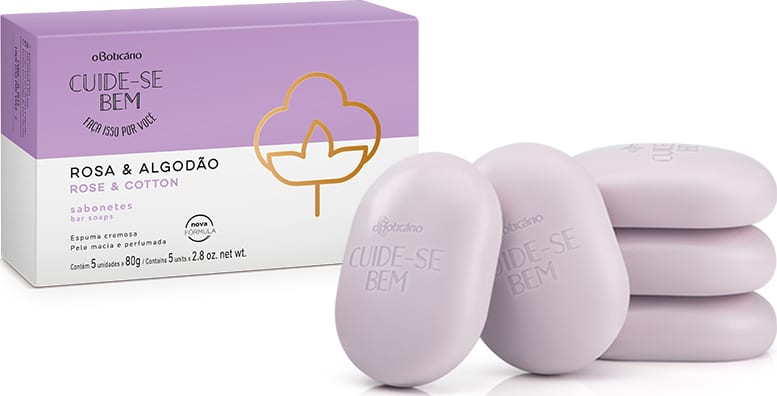 Combo Presente Dia dos Namorados Cuide-se Bem Rosa e Algodão: Loção Corporal 200ml + 5 Sabonetes em Barra 80g cada