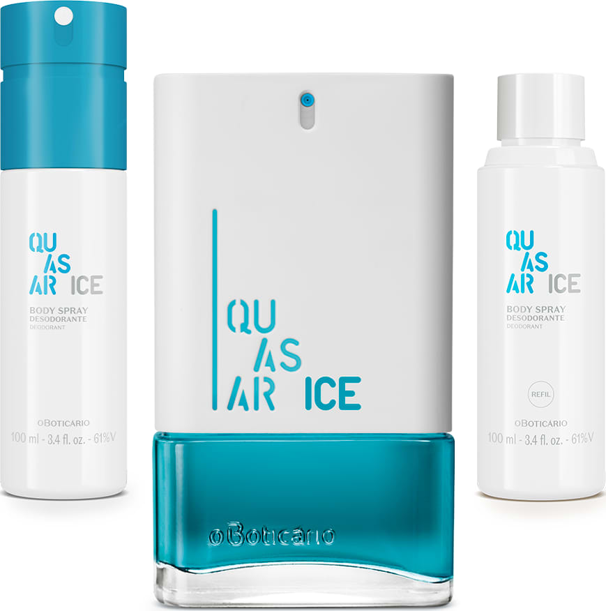 Combo Quasar Ice: Desodorante Colônia 100ml + Body Spray 100ml + Refil Body Spray 100ml
