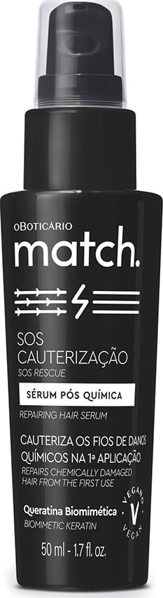 Combo Match SOS Cauterização Pós-Química: Máscara Capilar 250g + Sérum Capilar 50ml + Concentrado de Queratina 15ml