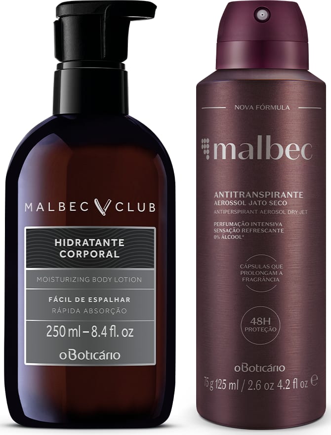Combo Presente Dia dos Pais: Loção Corporal Malbec Club 250ml + Antitranspirante Malbec 125ml