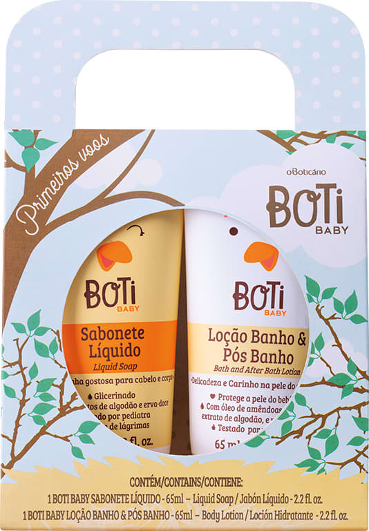 Kit Presente Boti Baby Primeiros Vôos: Sabonete Líquido 65ml + Loção Banho e Pós-Banho 65ml