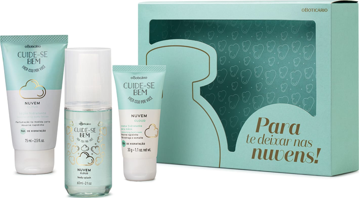 Kit Presente Cuide-se Bem Nuvem: Loção Corporal 75ml + Body Splash 60ml + Creme para Mãos 30g
