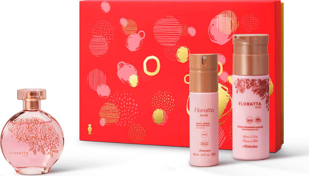 Kit Presente Floratta Rose: Desodorante Colônia 75 ml + Creme Desodorante Hidratante Corporal 200ml + Body Spray 100ml