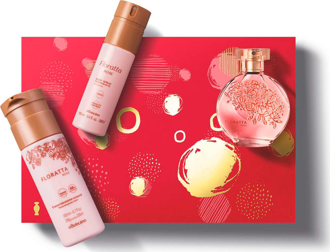 Kit Presente Floratta Rose: Desodorante Colônia 75 ml + Creme Desodorante Hidratante Corporal 200ml + Body Spray 100ml