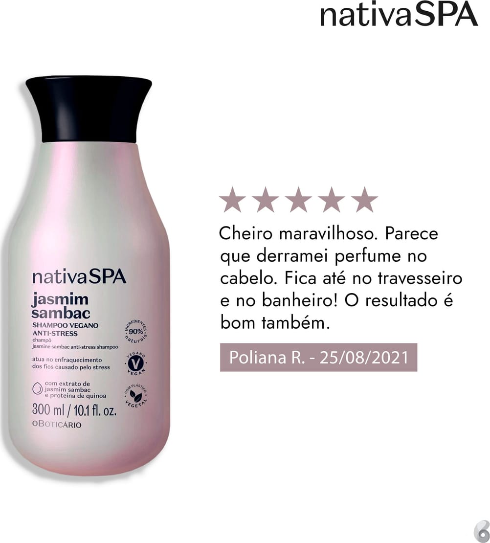 Shampoo o Boticário Nativa SPA Jasmim Sambac Anti-Stress