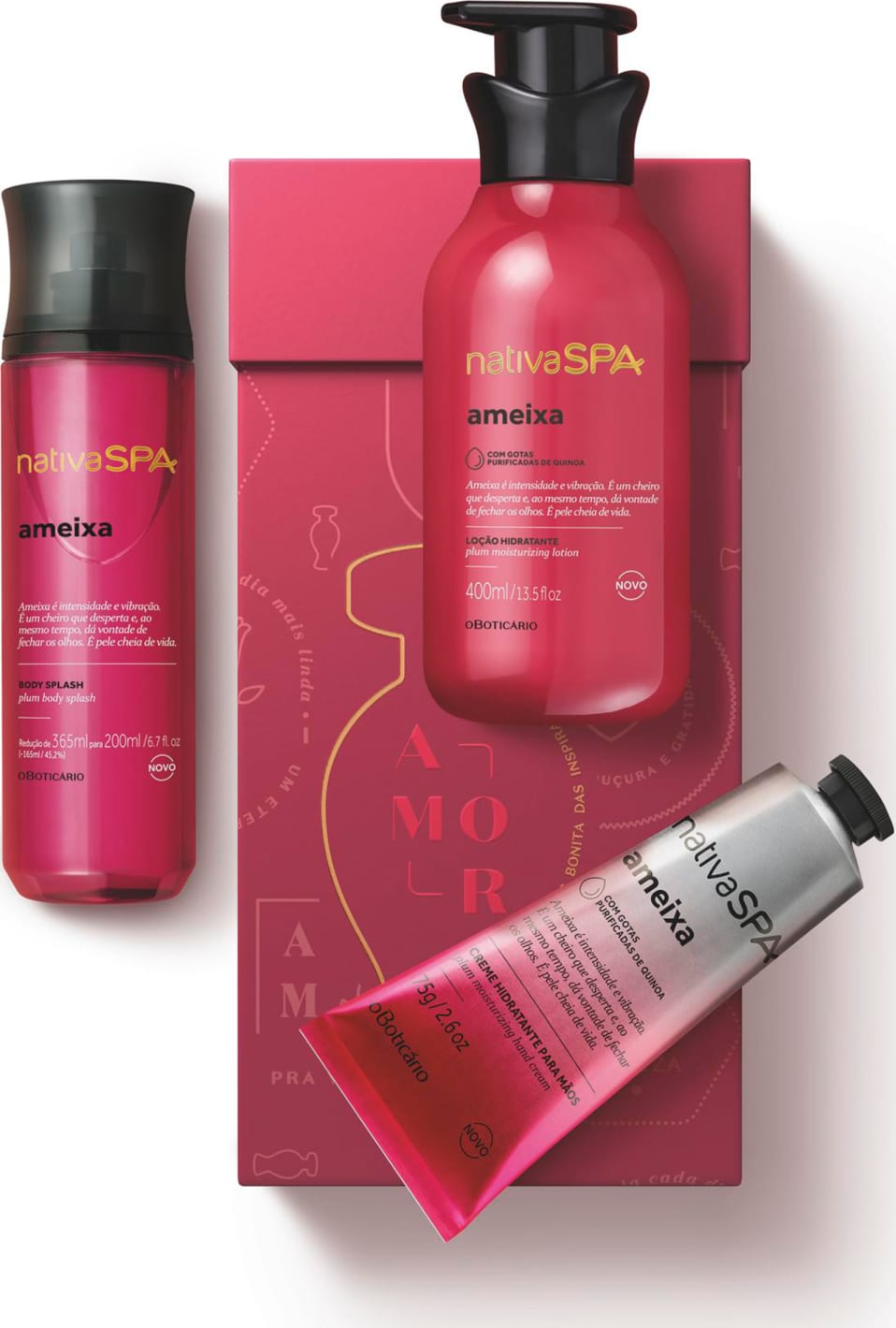 Kit Presente Nativa SPA Ameixa: Loção Hidratante Desodorante Corporal 400ml + Body Splash 200ml + Creme de Mãos 75g