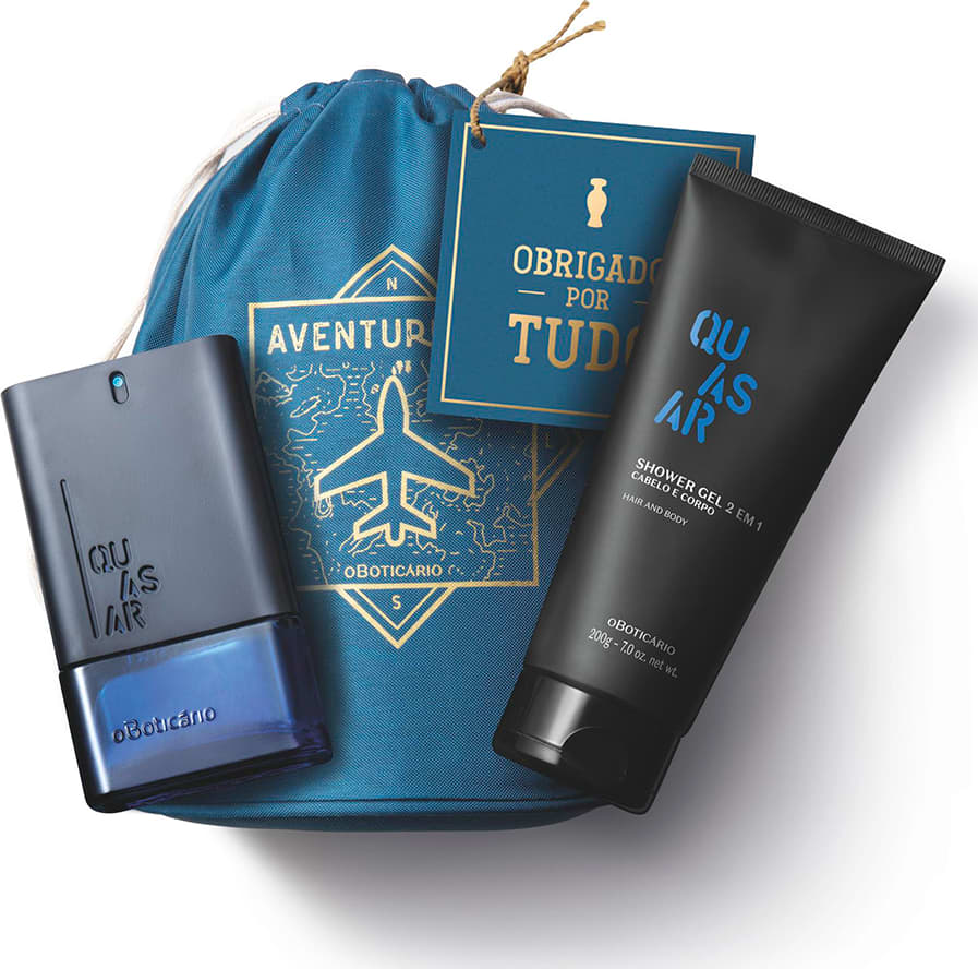 Kit Presente Dia dos Pais Quasar: Desodorante Colônia 100ml + Shower Gel 200g + Saquinho Organizador