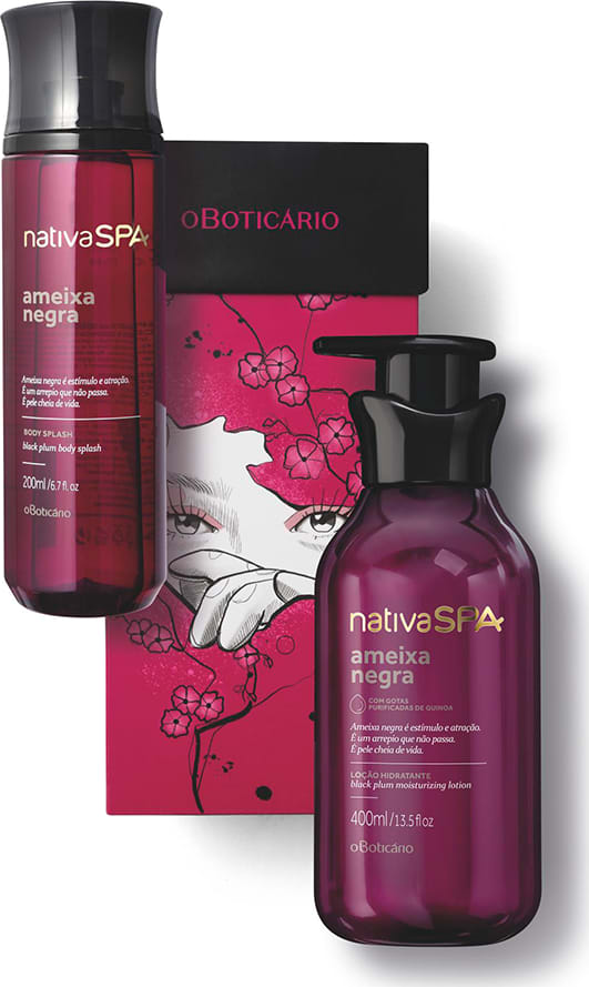 Kit Presente Nativa SPA Ameixa Negra: Body Splash 200ml + Loção Corporal 400ml + Caixa de Presente