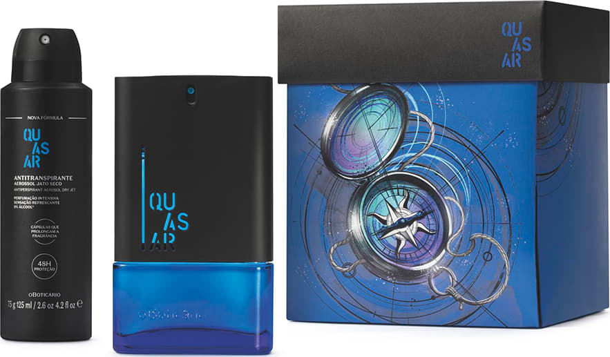 Kit Presente Quasar: Desodorante Colônia 100ml + Antitranspirante Aerossol 75g + Caixa de Presente