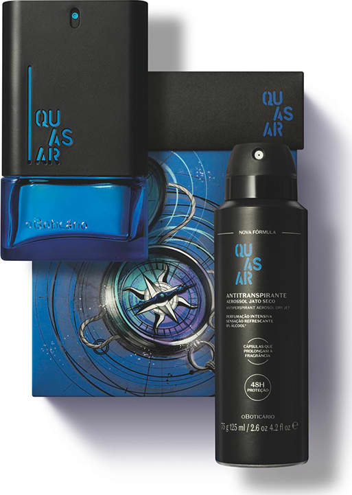 Kit Presente Quasar: Desodorante Colônia 100ml + Antitranspirante Aerossol 75g + Caixa de Presente