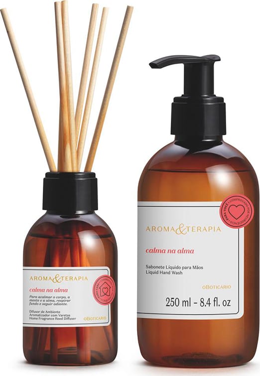 Kit Presente Aroma & Terapia Calma na Alma: Difusor de Ambiente Aromatizador com Varetas 100ml + Sabonete Líquido para Mãos 250ml