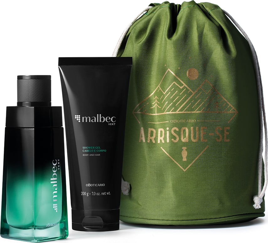 Kit Presente Dia dos Pais Malbec Vert: Desodorante Colônia 100ml + Shower Gel 200g + Saquinho Organizador