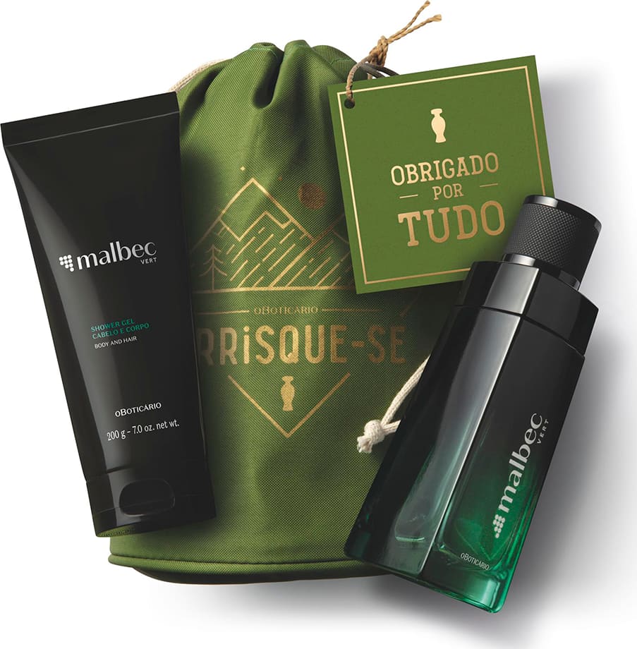 Kit Presente Dia dos Pais Malbec Vert: Desodorante Colônia 100ml + Shower Gel 200g + Saquinho Organizador