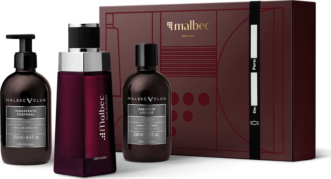 Kit Presente Malbec: Desodorante Colônia 100ml + Loção Corporal 250ml + Sabonete Líquido Corporal 250ml