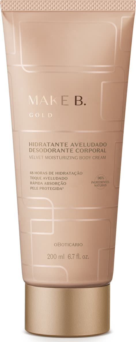 Combo Presente Make B.: Gold Eau de Parfum 75ml + Creme Aveludado Gold 200g + Batom Cremoso Rosa Cashmere