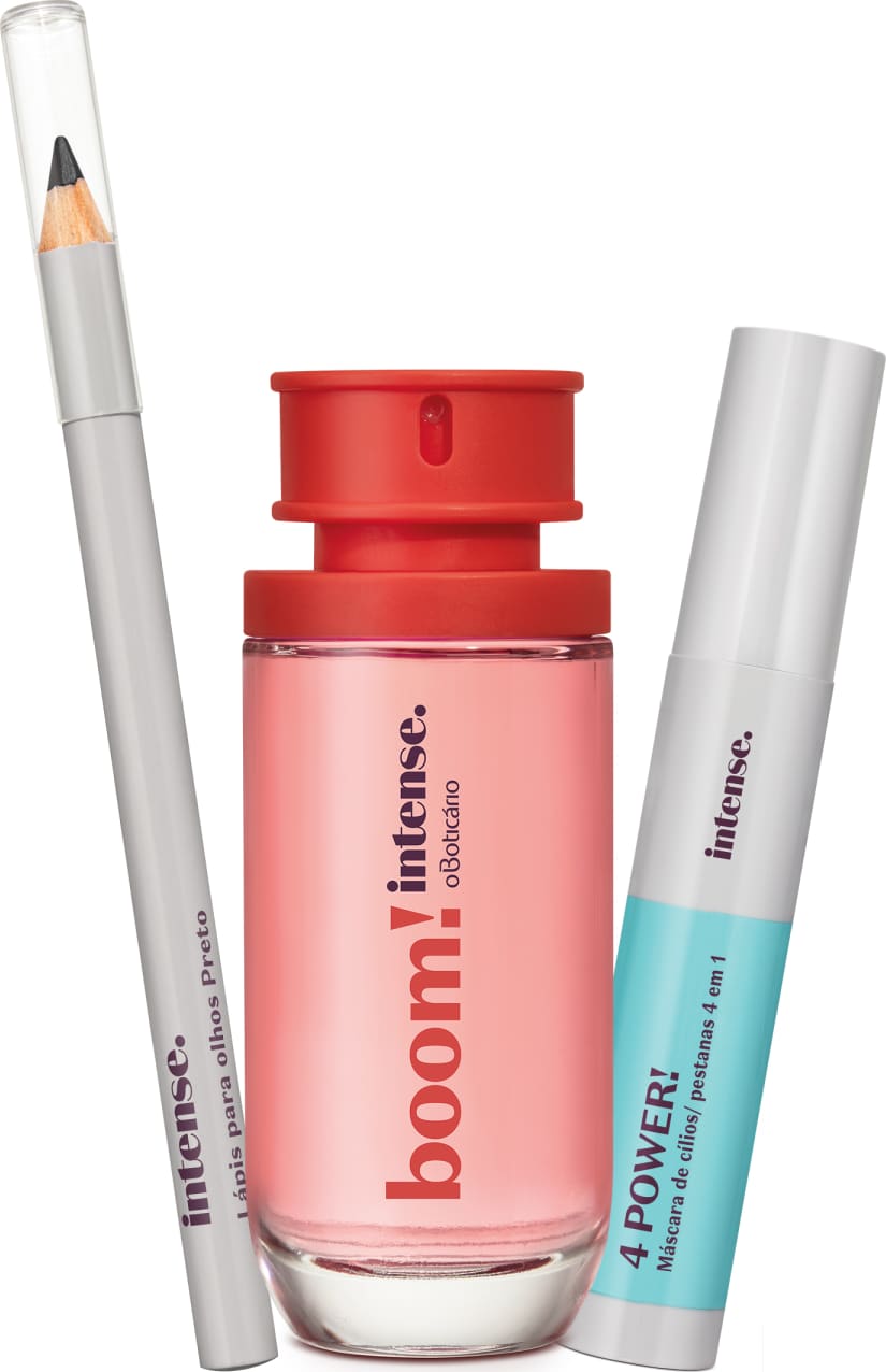 Conjunto Boom! Intense o Boticário Feminino - Desodorante Colônia 50ml + Máscara de Cílios 11g + Lápis de Olho 1,1g