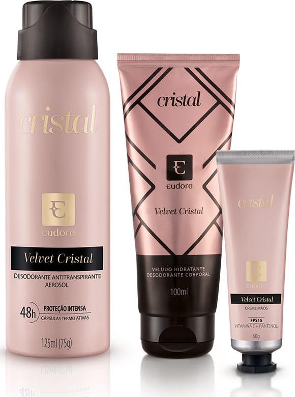 Kit Velvet Cristal Hidratante Desodorante + Creme Mãos + Desodorante Antitranspirante