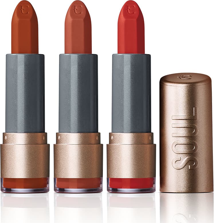Kit 3 Batons Soul Kiss Me Efeito Matte Vermelho Cetim + Magma Obsessão + Marrom Potência
