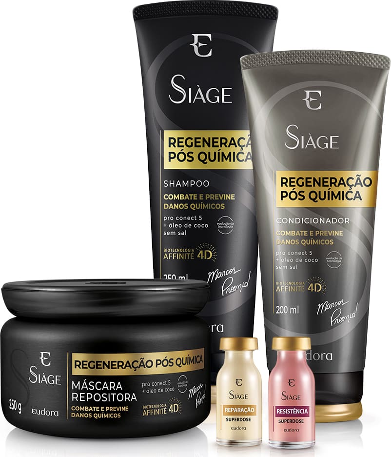 Kit Siàge Regeneração Pós Química Shampoo + Condicionador + Máscara + 2 Ampolas (Nova Versão)